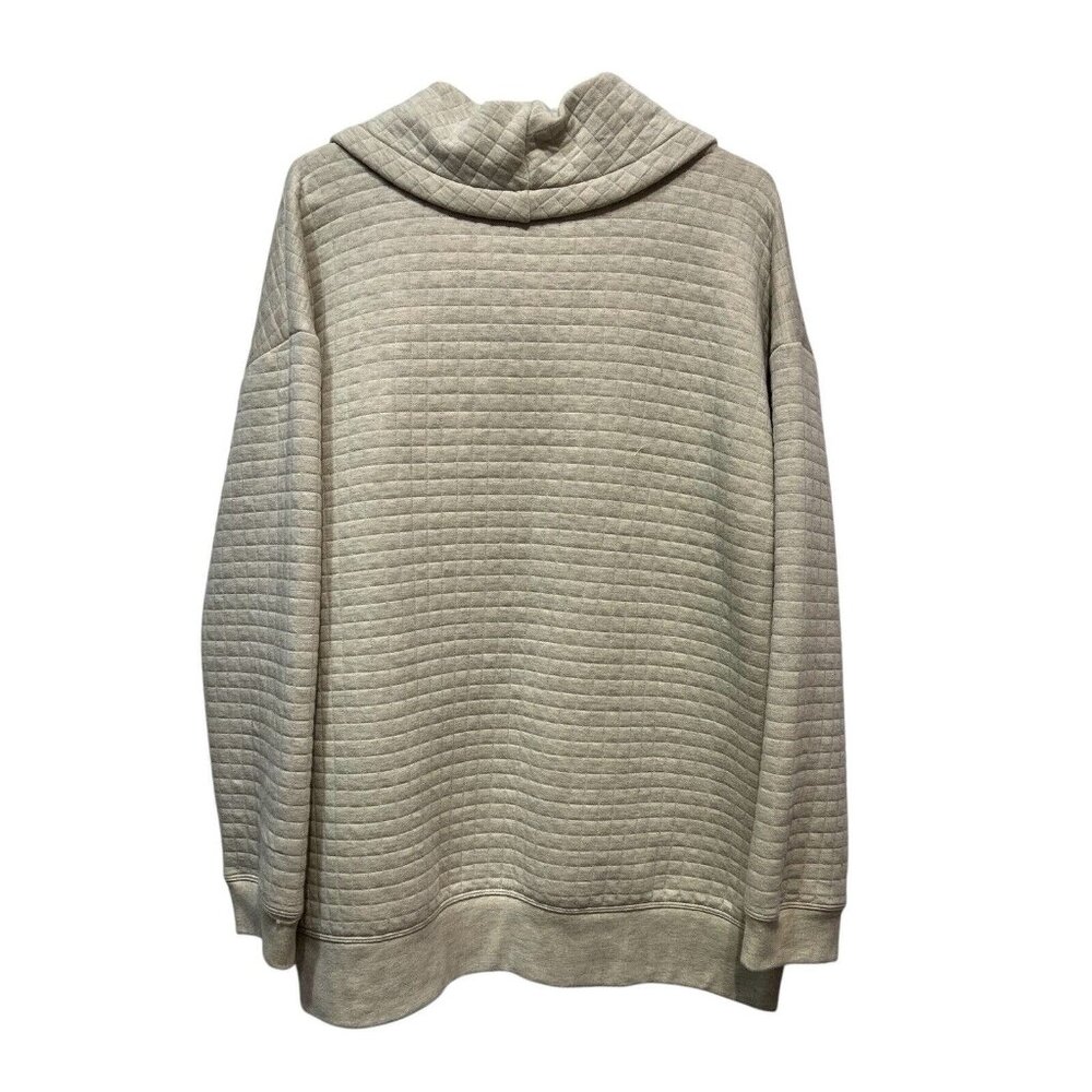 Liz Claiborne Women Sweatshirt kangaroo pocket Cowl Neck Large Beige Long Slv - Picture 2 of 7